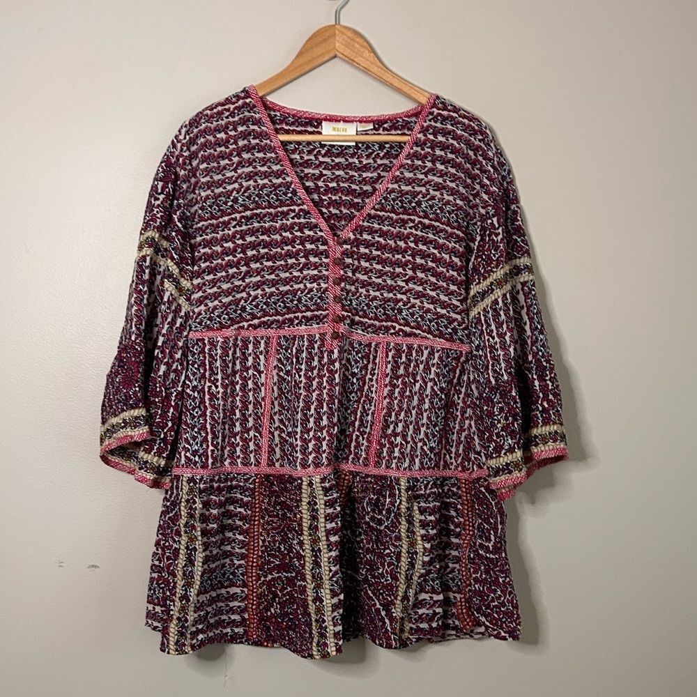 Anthropologie Maeve Lilyana Floral Tiered Silk Flowy Blouse Size Medium - Picture 4 of 9